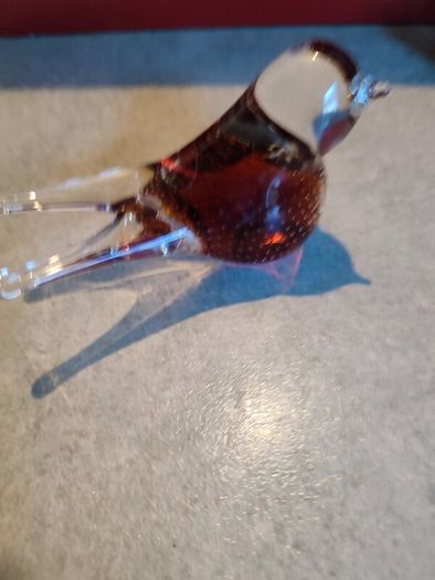 Very Decorative Glass Paperweight Amber Bird Princ Art Glass Made In Czech Republic.  In Box As New.