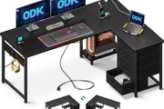 Corner Desk with Drawers, L Shaped Computer Desk, 135 x 100 cm, Black  Reversible Office Desk with Power Outlets &amp; USB Ports, PC Work Desk with Storage, Host Stand &amp; Hooks, Home Office and Gaming