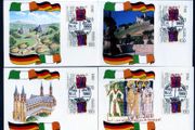 1989 Ireland Joint issue with Germany 1300th Anniversary of the Martyrdom of Irish Missionaries to Germany (Franconian Apostles) Maximum Cards with both Irish and German stamp tied by First Day of Issue Cancel