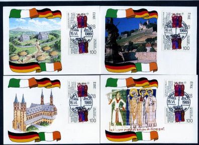1989 Ireland Joint issue with Germany 1300th Anniversary of the Martyrdom of Irish Missionaries to Germany (Franconian Apostles) Maximum Cards with both Irish and German stamp tied by First Day of Issue Cancel
