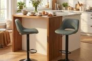 Bar Stools Set of 2 Modern Swivel Barstools, Adjustable Counter Height Bar Chairs Faux Leather Upholstered Counter Stools with Hollow Back for Kitchen Island, Greyish Green