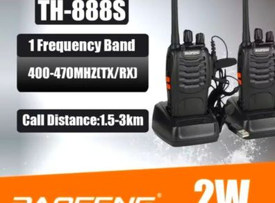 Baofeng 2PCS Handheld Two Way Radio TH-888S PMR Portable Walkie Talkies for Security Events Hiking Biking Camping