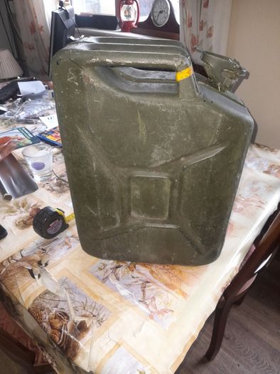 Old Green Military Steel Jerry Can with Crows Foot Stamp,