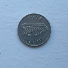 Year 1980 5 pence old Irish currency silver coin