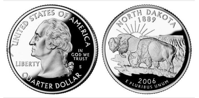 North Dakota, 1889, The Buffalo - Quarter Dollar.