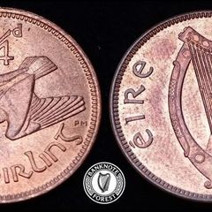 [#462] - Ireland 1949 | Irish 1/4d | Farthing | Woodcock | KM.9 | UNC
