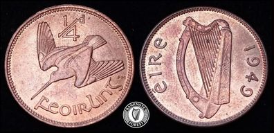 [#462] - Ireland 1949 | Irish 1/4d | Farthing | Woodcock | KM.9 | UNC