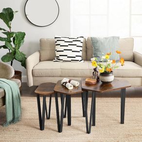 FREE SHIPPING Nesting Coffee Table, Set of 3 End Tables for Living Room, Stacking Side Tables, Sturdy and Easy Assembly, Steel Frame, Industrial Style, Rustic Brown and Black