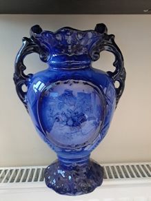 Staffordshire vase blue rose