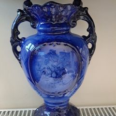 Staffordshire vase blue rose