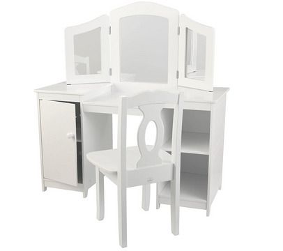 Wooden Vanity and Chair with Mirror and Storage Kids Children's Playroom/Bedroom Furniture