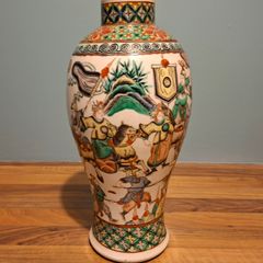A late 19th century Chinese large famille verte vase, decorated with Chinese figures 32cm