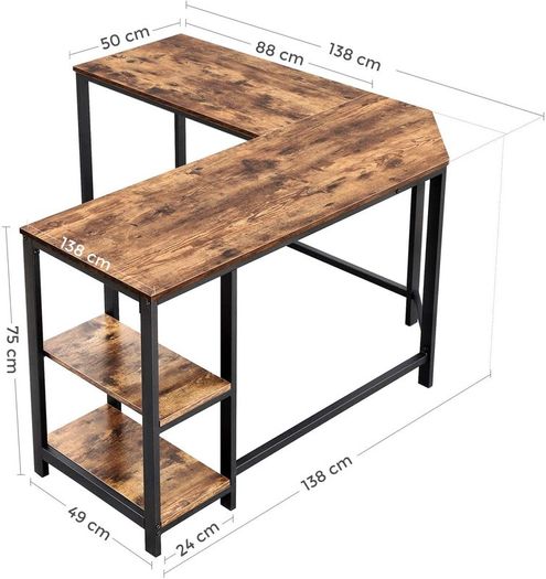 _Corner Desk, L-Shaped Computer Table, Study Table, with Storage Shelf, for Home Office, Easy Assembly, Industrial Style