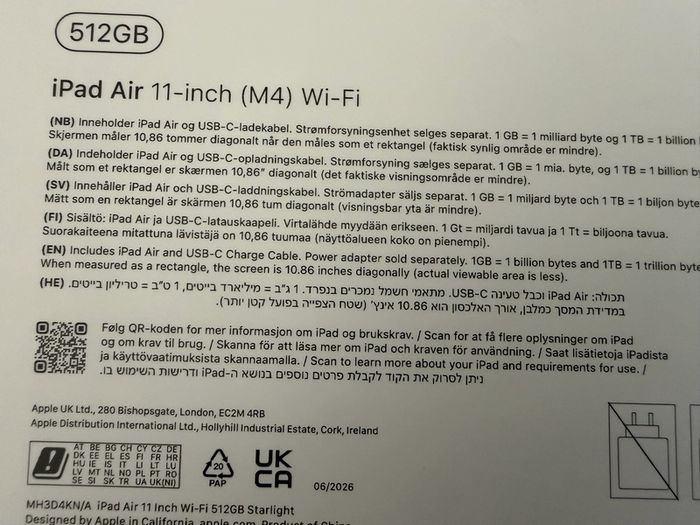 ipad Air 11-inch 512GB (M4) IRISH STOCK Brand New Sealed 1 year Apple Warranty RECEIPT