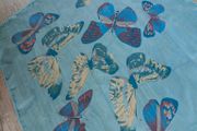 Blue butterfly print scarf, 30x153 cm