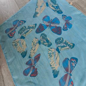 Blue butterfly print scarf, 30x153 cm
