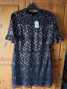 Oasis black and gold lace dress