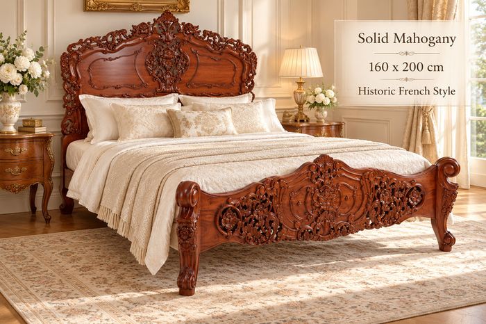 Historic French Style Solid Mahogany Bed 160 x 200 cm