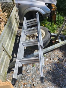 Aluminum slide down attic ladder with pole