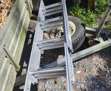Aluminum slide down attic ladder with pole