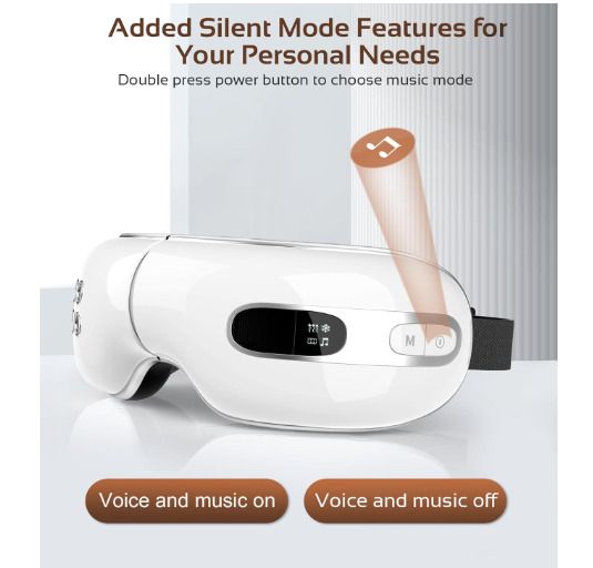 Eye Massager with Cooling Heat, Rechargeable Eye Massager with Smart Vibration Compress, Relieves Tension Improves Sleep