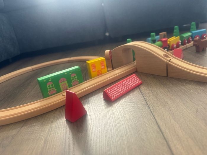 Wooden Toy Train Set, track, animals, train - free postage