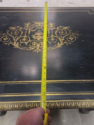 A 19th Century French Ebonised and Brass inlay and Metal Mounted Table with Drawer
