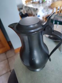French  Lidded Pewter Jug or Tankard with Handles, 19th Century