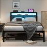 King Size Bed Frame with Storage and LED Lights,5ft Metal Platform Bed Frame King Size Bed Base with Charging Station,Mattress Base,Strong Slats Support,Under-bed Storage,Noise Free,Grey Image 10