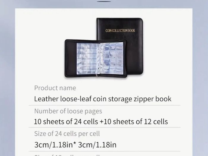 1pc Zipper Faux Leather Case 360 Large Capacity Coin Collection Book Size Grid Mixed Coin Stamp Collection Book Badge Sticker High-end Protective Cover Hot Stamping Storage Book