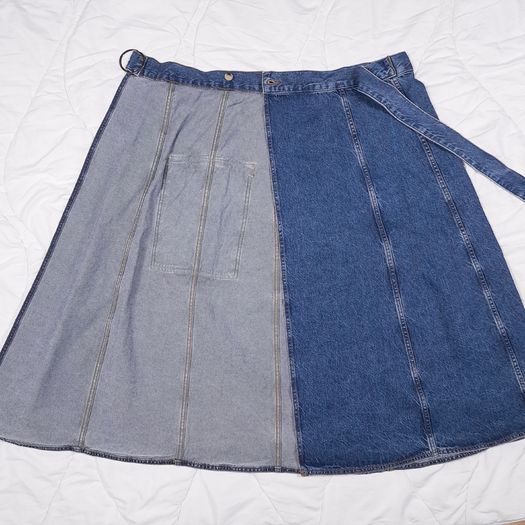 Zara Mid Blue Denim Utility Cargo Pocket Belted D-Ring Midi Skirt Size S