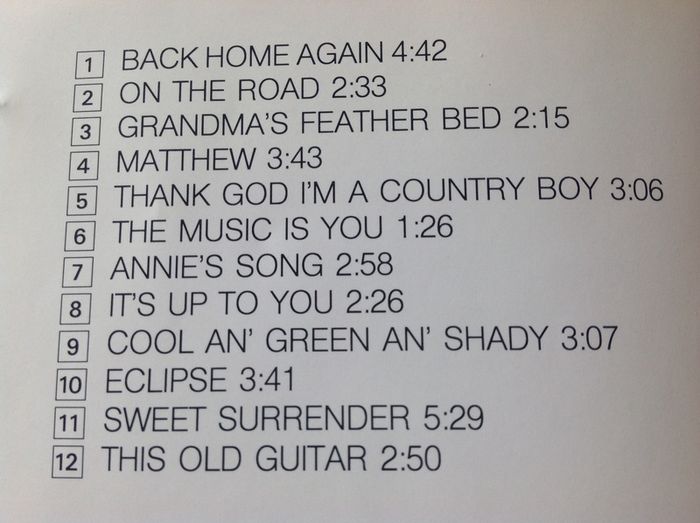 John Denver CD. Back Home Again.