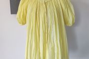 VINTAGE 1970s folk smock blouse Indian cotton delicate yellow embroidered florals S M Made in India summer holiday