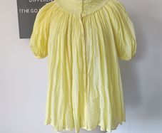 VINTAGE 1970s folk smock blouse Indian cotton delicate yellow embroidered florals S M Made in India summer holiday