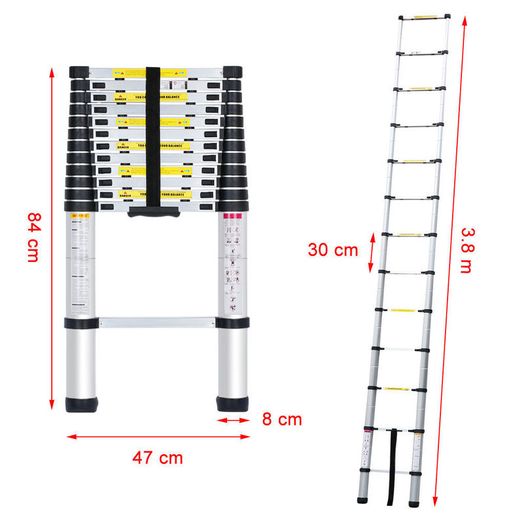 3.8m Aluminium Multi Purpose Telescopic Ladder Extendale Extension Steps New