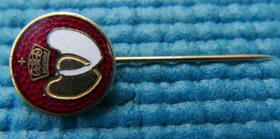 Vintage English Gold Tone Enamel Blood Donor Stick Pin Brooch Twin Hearts Crown Windsor