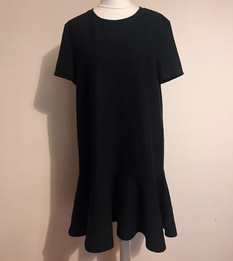 Zara textured oversized mini black dress with frill hem