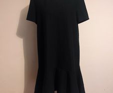 Zara textured oversized mini black dress with frill hem