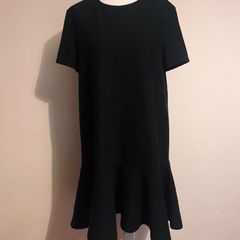 Zara textured oversized mini black dress with frill hem