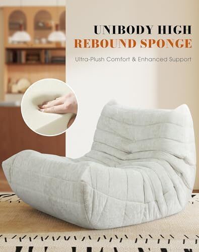 Floor Sofa - No Assembly Required Couch in a Box, Armless Small Accent Chair in Soft Shiny Fleece,Bean Bag Chair for Living Room, Bedroom, Apartment & Office
