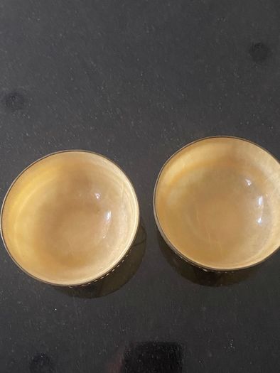 Pair of  beautiful Minnie Peters polished stone and  gilt metal matching dishes
