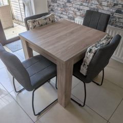 Dining Table & 4 Dark Grey Upholstered Chairs