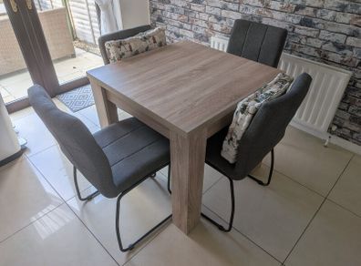 Dining Table & 4 Dark Grey Upholstered Chairs