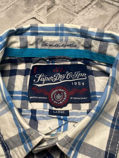 Superdry The Washbasket Shirt Mens Blue & White Check Long Sleeve Shirt Size Large