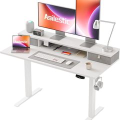 Electric Adjustable Height Desk with 2 Drawers 120 x 60 cm Stable Sit-Stand Memory Control Ergonomic Computer White