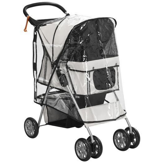 Pet Stroller for Small Miniature Dogs, Cats, Foldable Travel Carriage with Wheels Zipper Entry, Cup Holder, Storage Basket - Grey