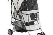 Pet Stroller for Small Miniature Dogs, Cats, Foldable Travel Carriage with Wheels Zipper Entry, Cup Holder, Storage Basket - Grey