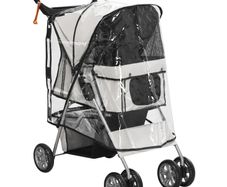 Pet Stroller for Small Miniature Dogs, Cats, Foldable Travel Carriage with Wheels Zipper Entry, Cup Holder, Storage Basket - Grey