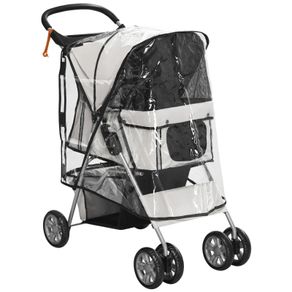 Pet Stroller for Small Miniature Dogs, Cats, Foldable Travel Carriage with Wheels Zipper Entry, Cup Holder, Storage Basket - Grey