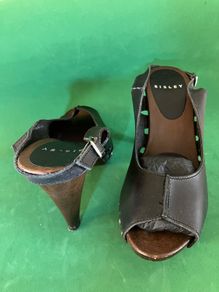 Women shoes Leather peep toe sling back heels